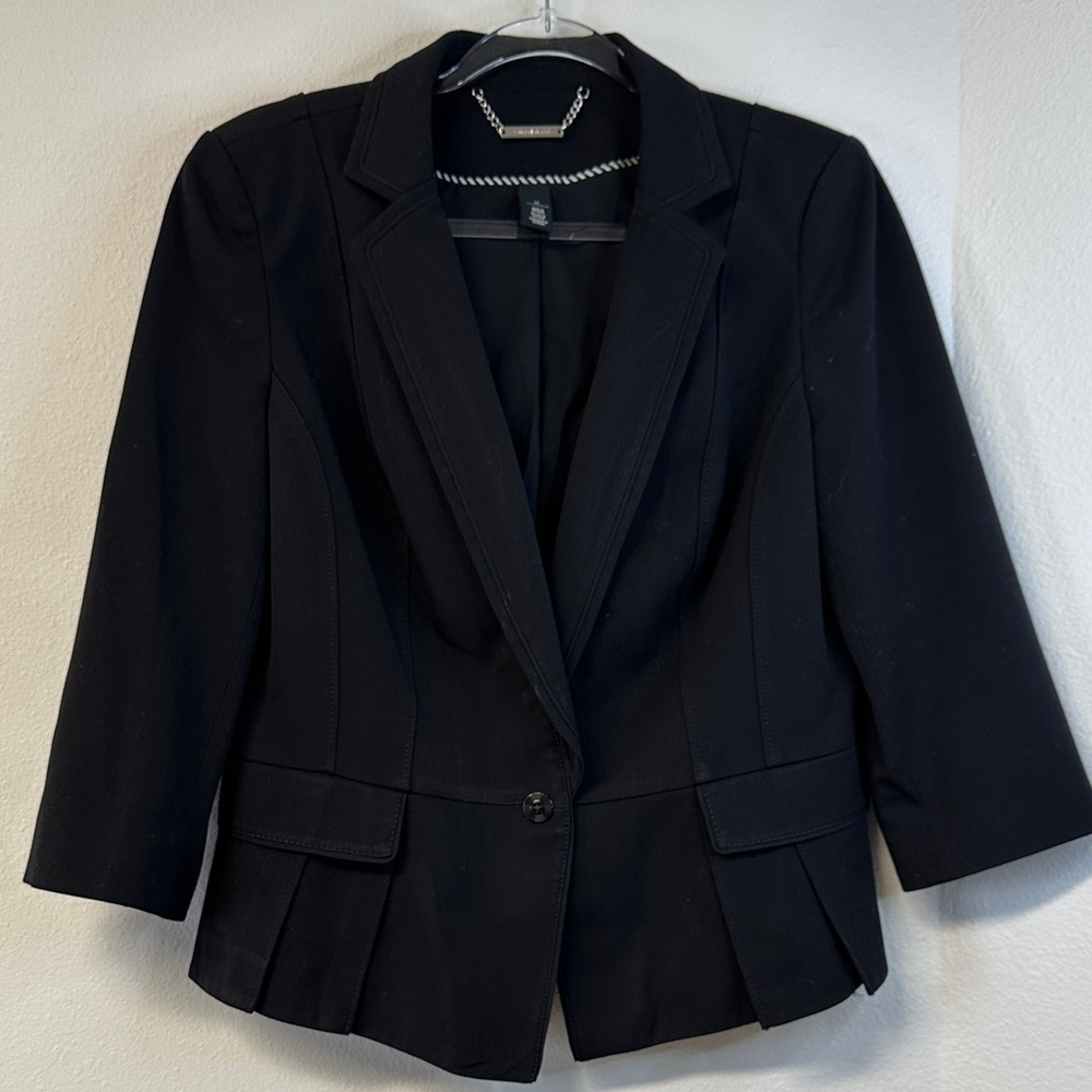 White House Black Market One-Button Peplum Cropped Black Blazer Size 14